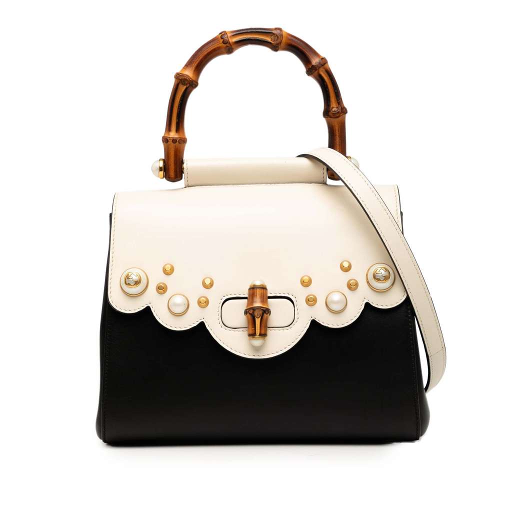 Gucci Bicolor Studded Calfskin Bamboo Top Handle Bag