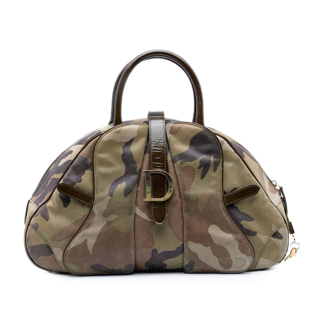 Dior Camouflage Coated Canvas Double Saddle Bowler Bag