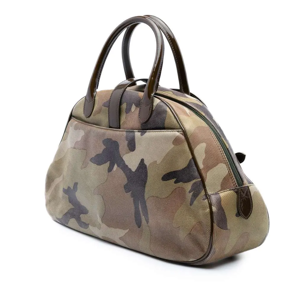 Dior Camouflage Coated Canvas Double Saddle Bowler Bag Green Canvas Good - Back View