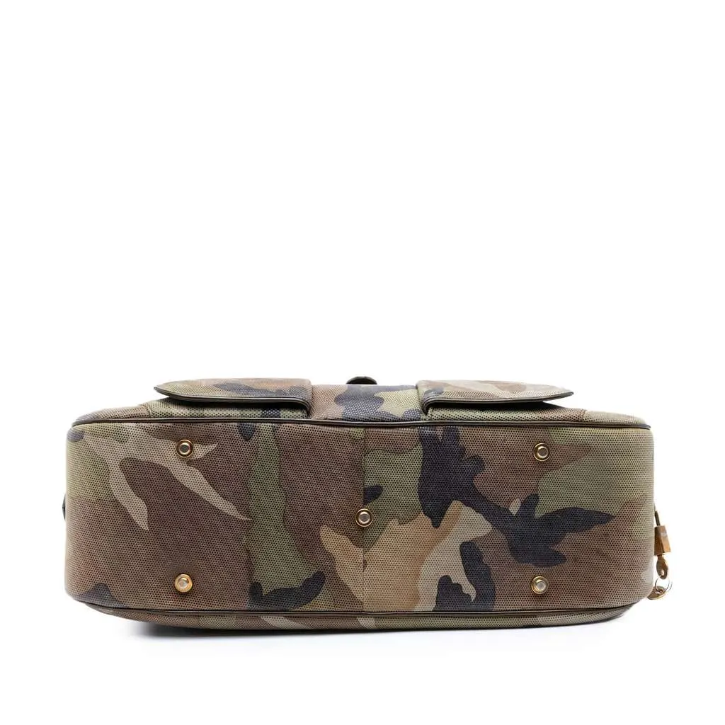 Dior Camouflage Coated Canvas Double Saddle Bowler Bag Green Canvas Good - Inside View