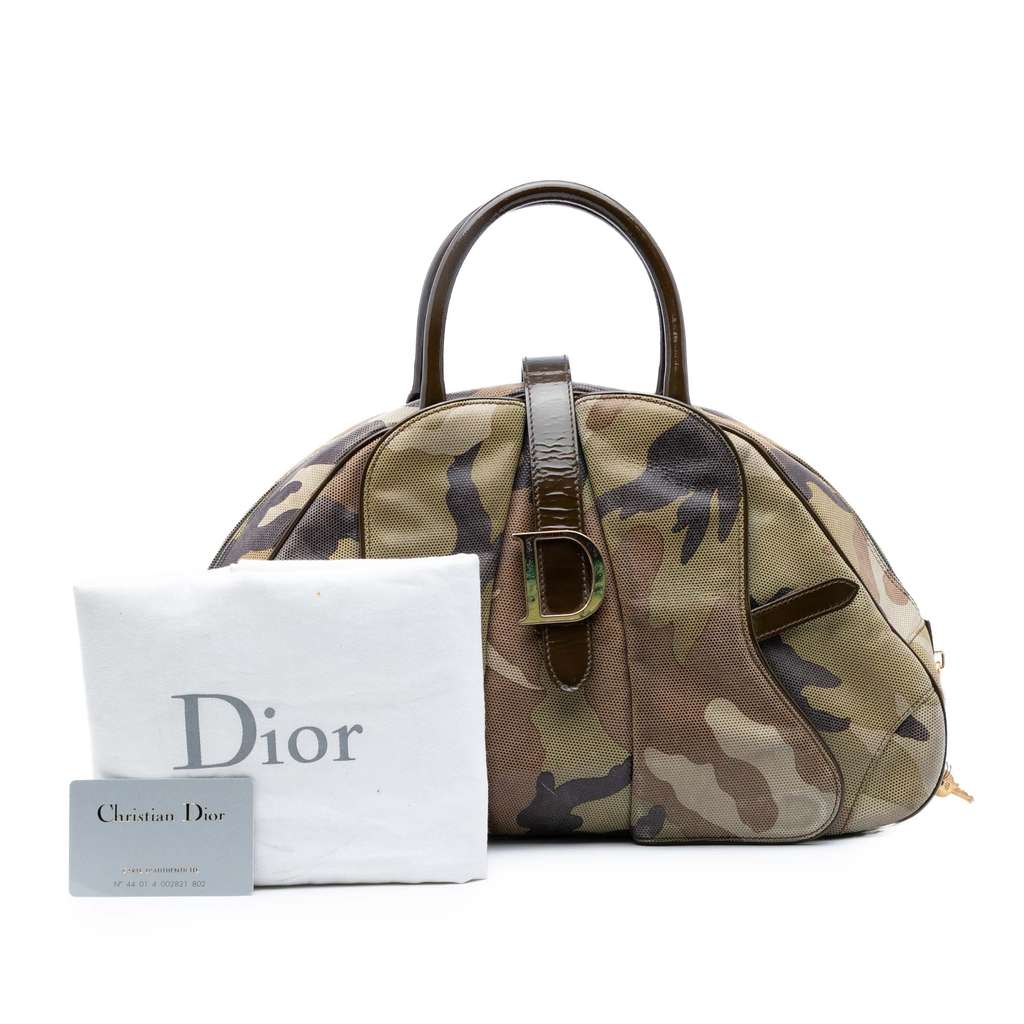 Dior Camouflage Coated Canvas Double Saddle Bowler Bag - Image 11
