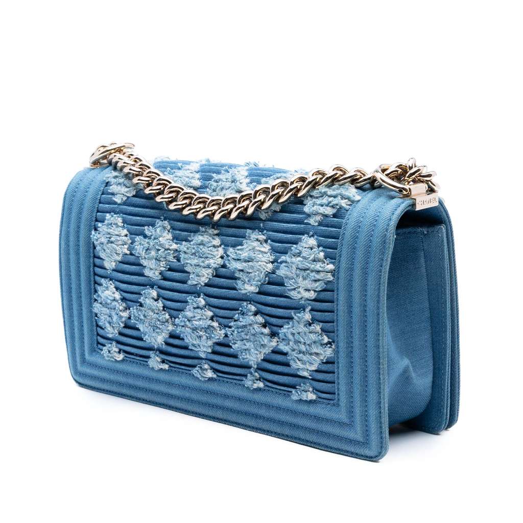 Chanel Old Medium Pleated Denim Boy Flap - Back view