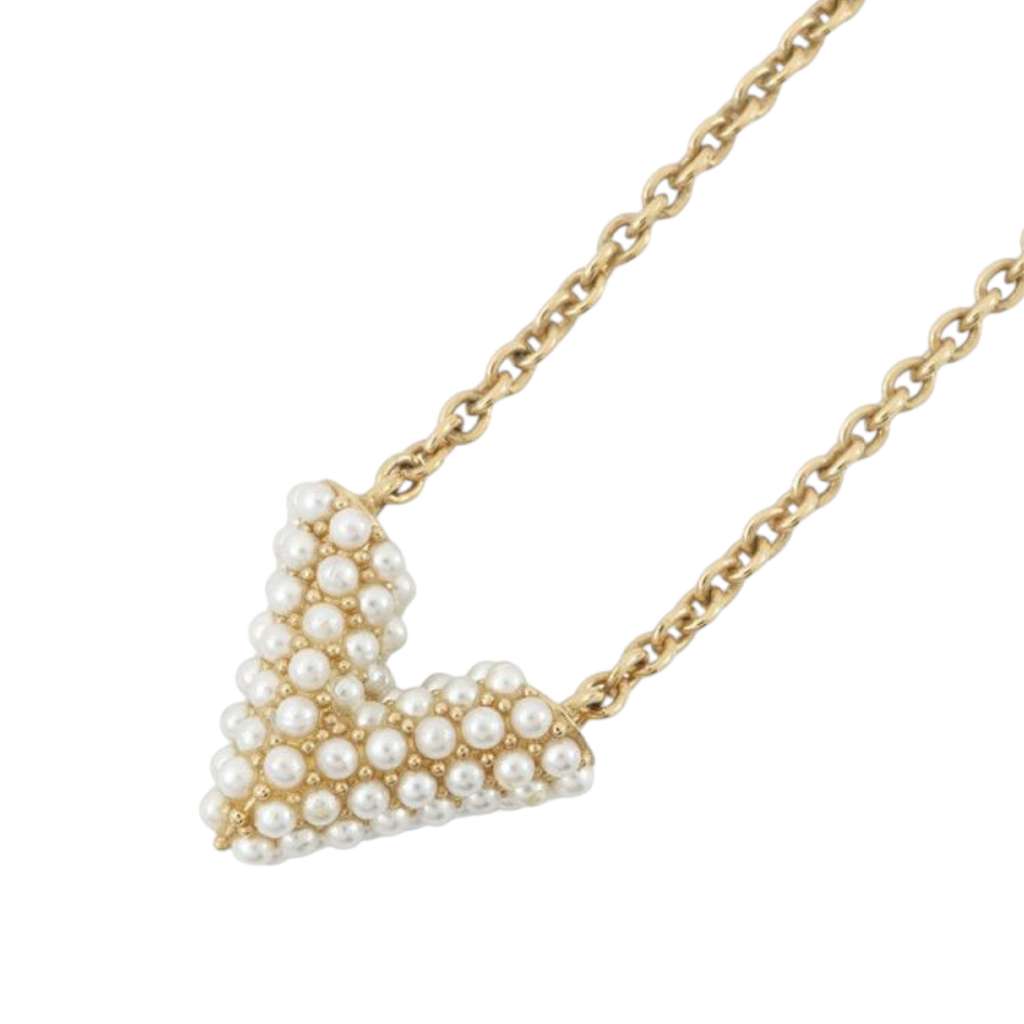 Louis Vuitton Gold Plated Essential V Pearl Necklace