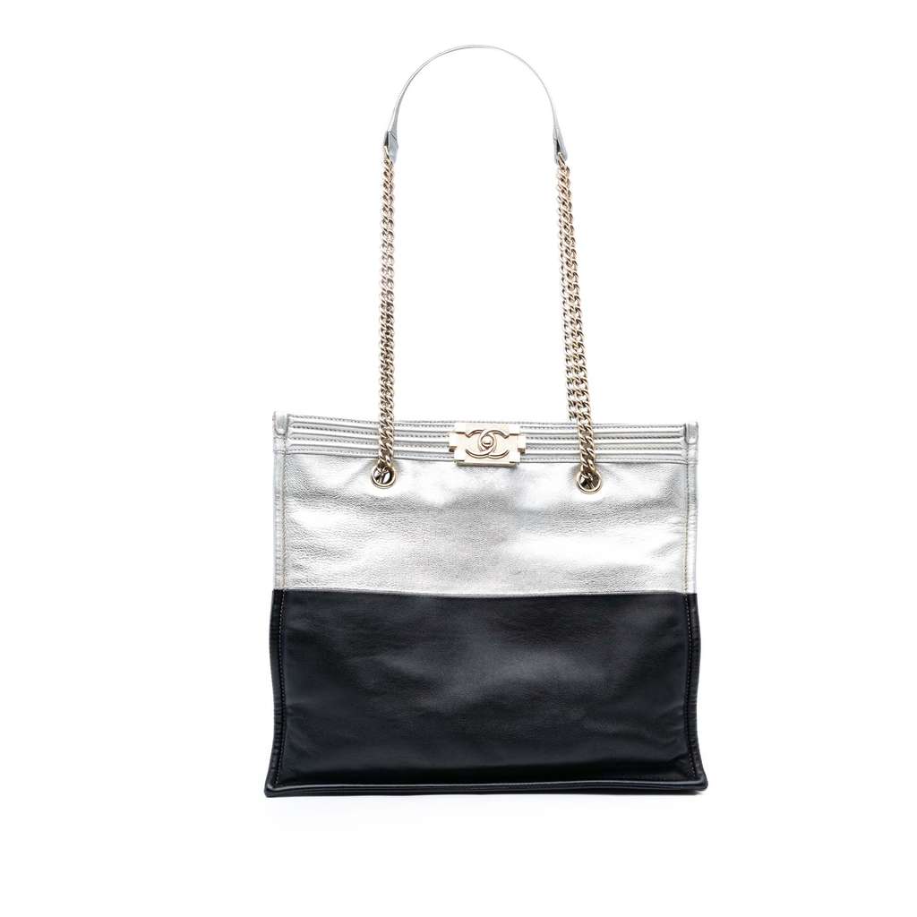 Chanel Large Bicolor Metallic Goatskin and Calfskin Boy Tote