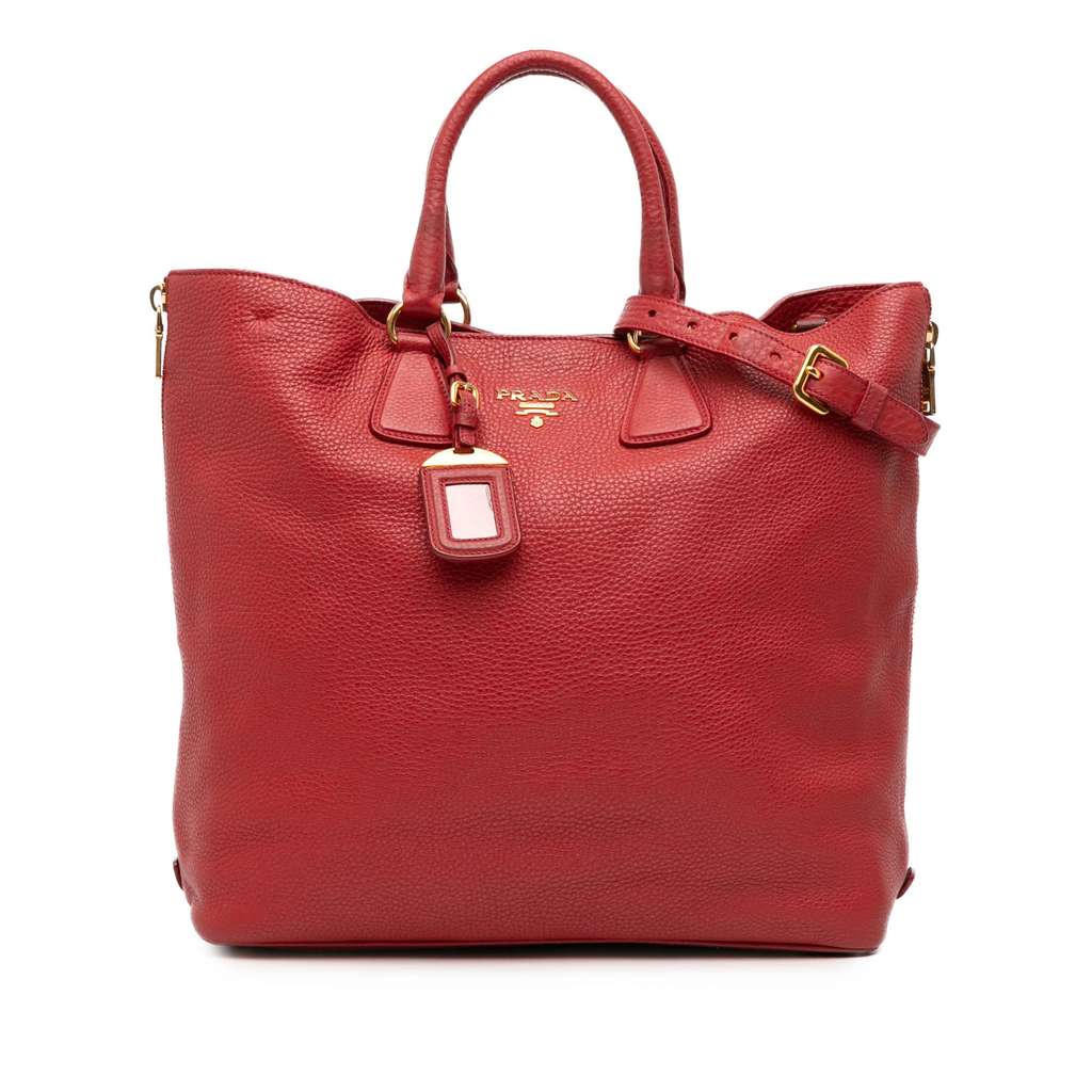 Prada Vitello Daino Side Zip Shopper Tote