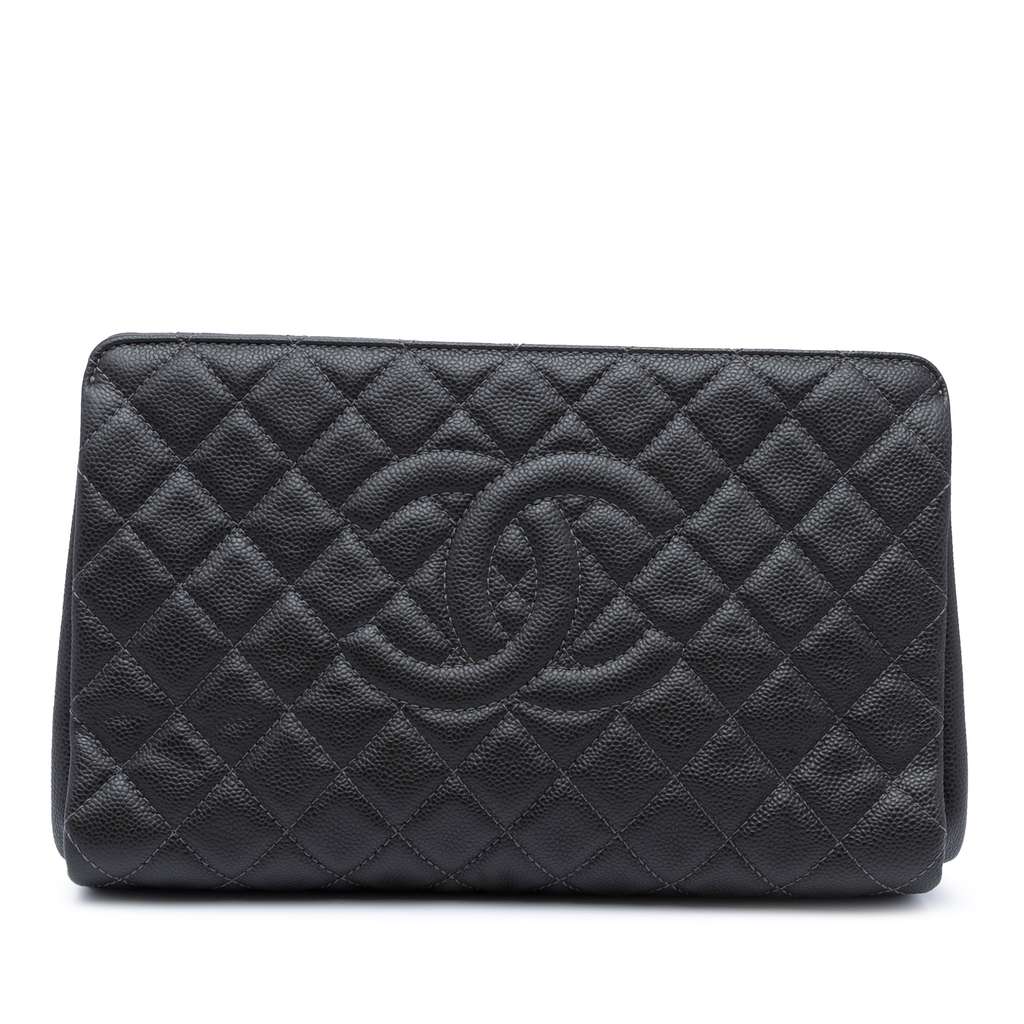 Chanel Large CC Quilted Caviar CC Clutch