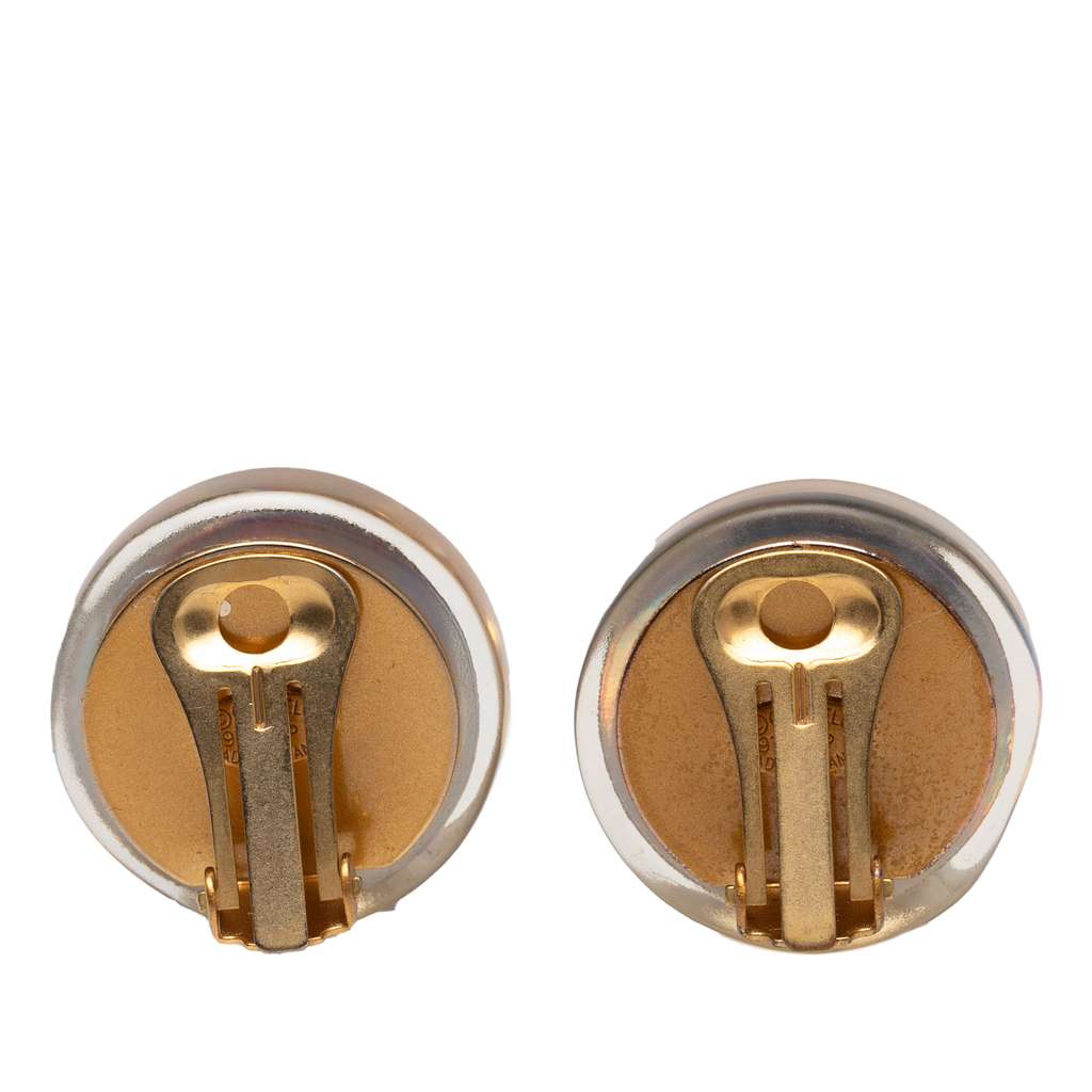 Chanel Gold Plated Resin CC Camellia Button Clip On Earrings - Back view