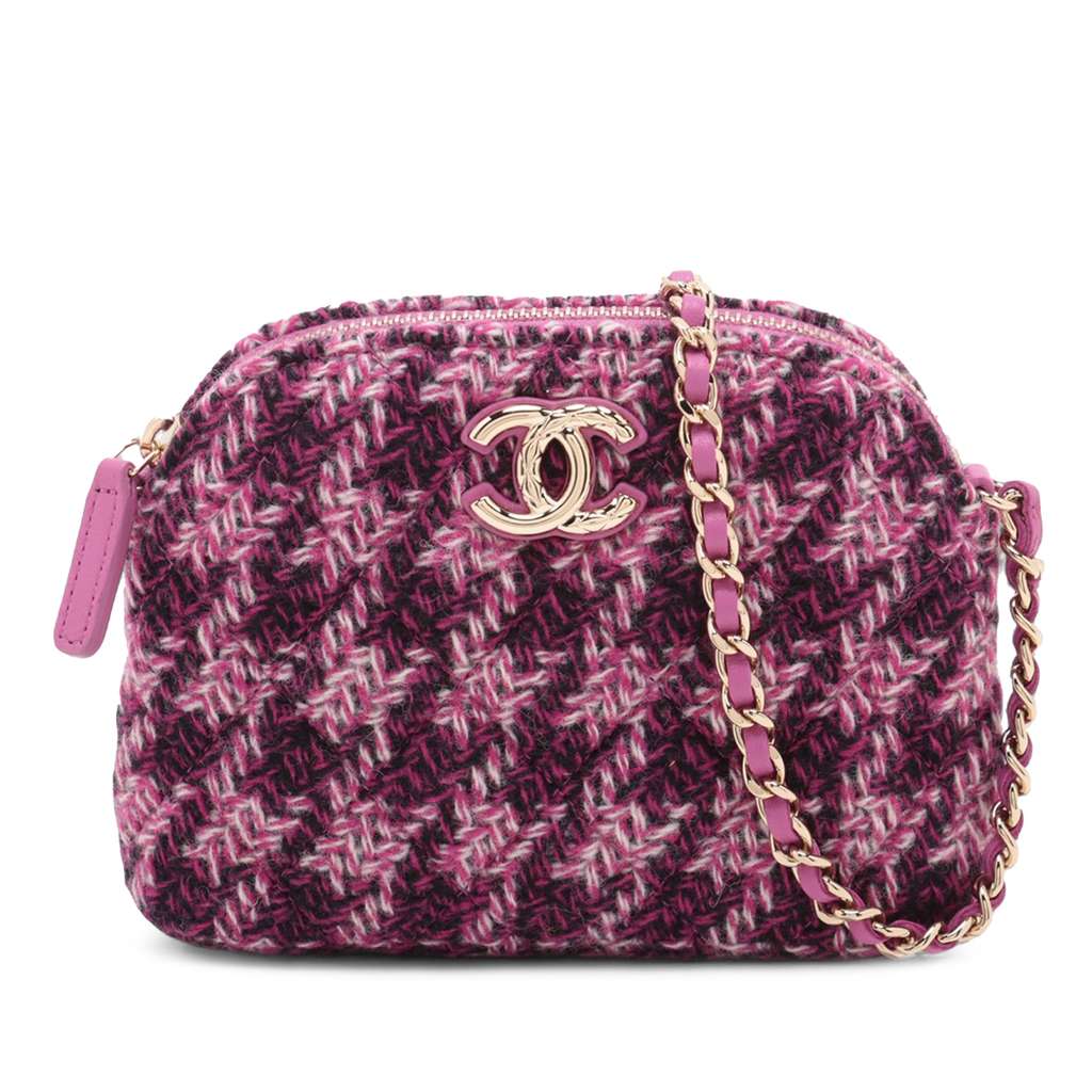 Chanel CC Tweed Houndstooth Clutch On Chain