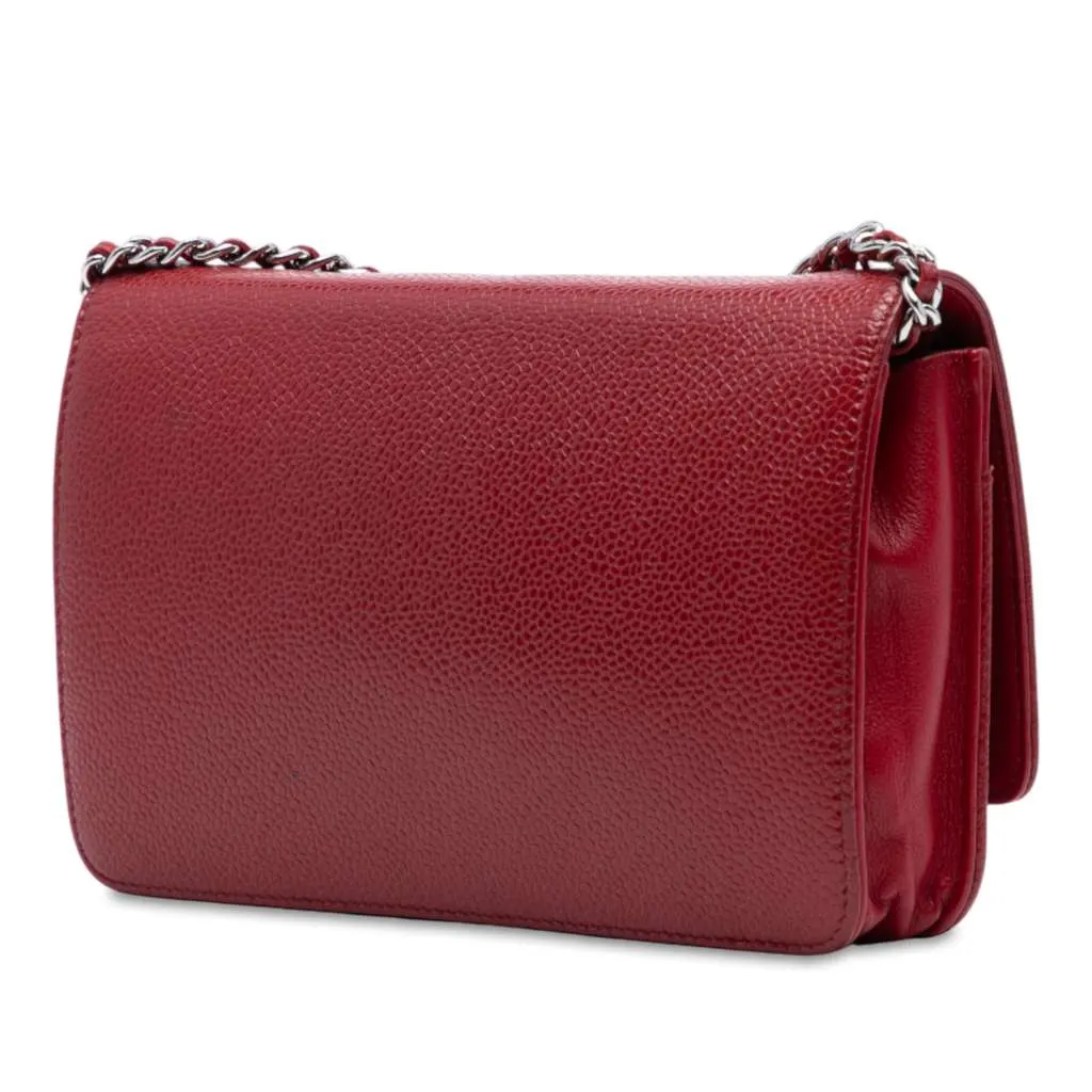 Chanel CC Caviar Wallet On Chain Red Leather Very good - Back View