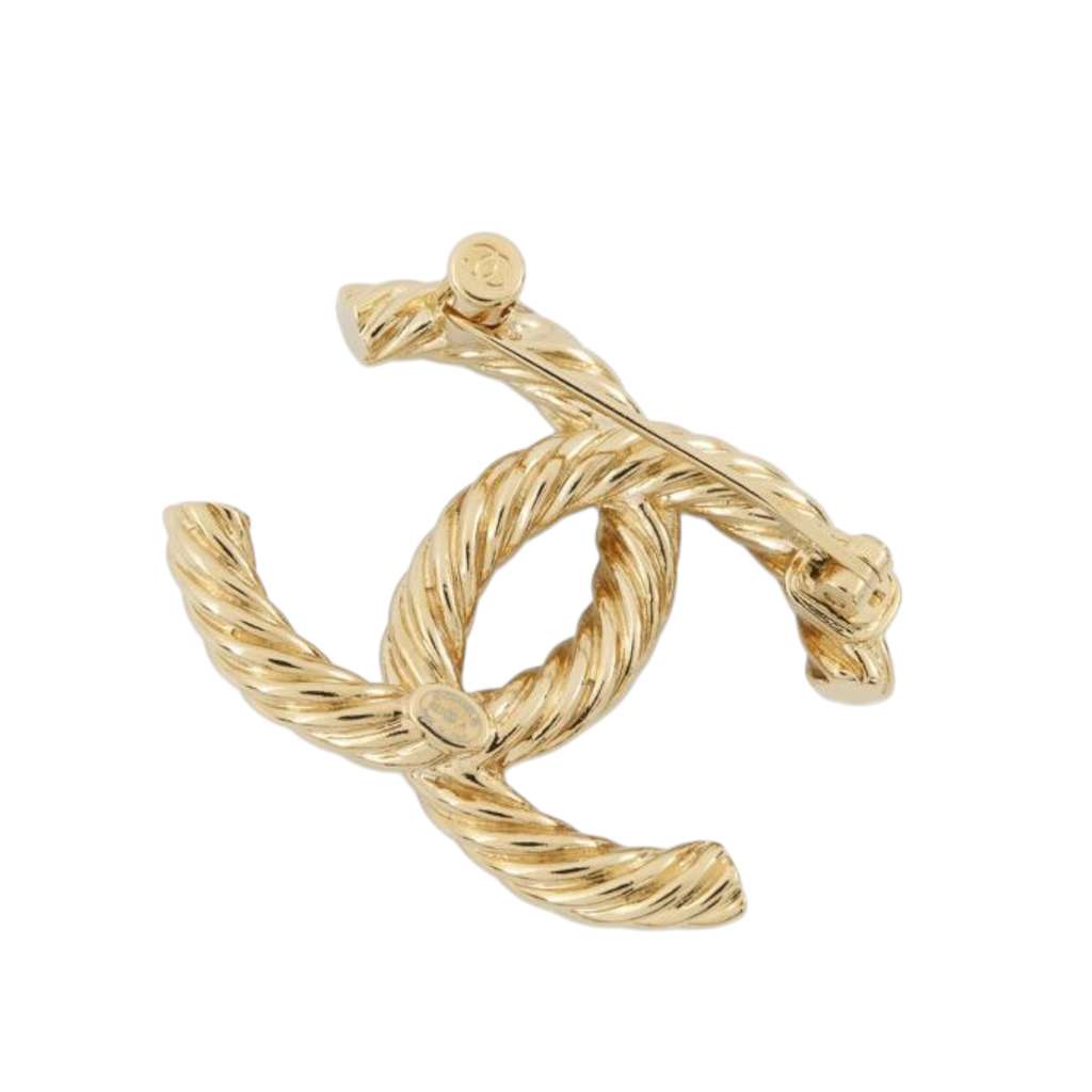 Chanel Gold Plated CC Faux Pearl Rhinestone Brooch - Back view