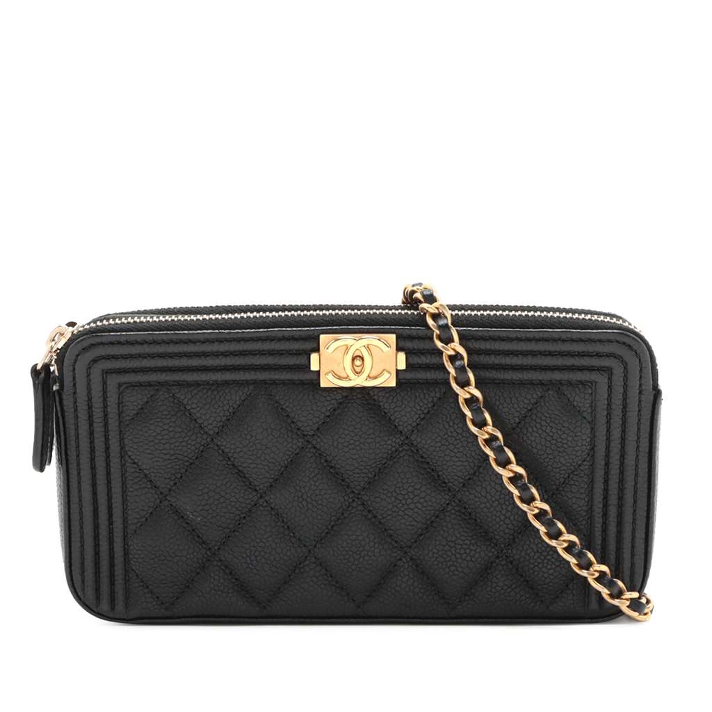 Chanel Small Quilted Caviar Boy Clutch With Chain