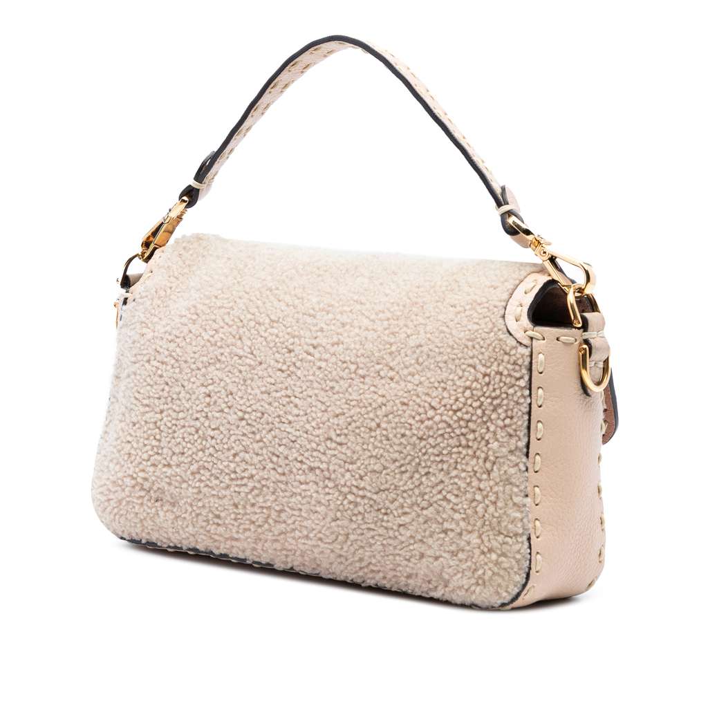 Fendi Medium Shearling Selleria Baguette Satchel - Back view