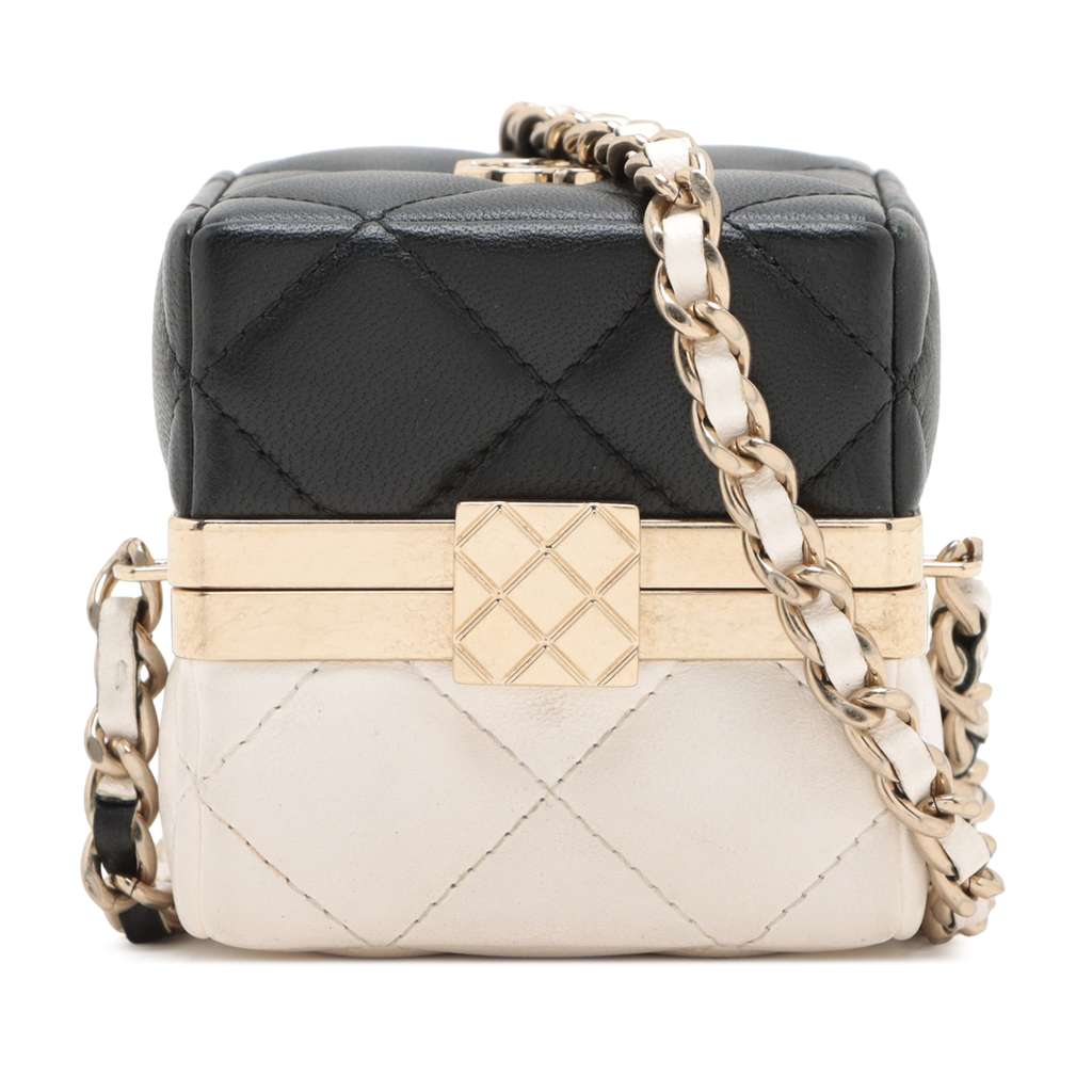 Chanel Bicolor Quilted Lambskin Cube Clutch with Chain