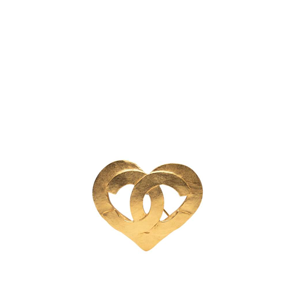Chanel Gold Plated CC Heart Brooch