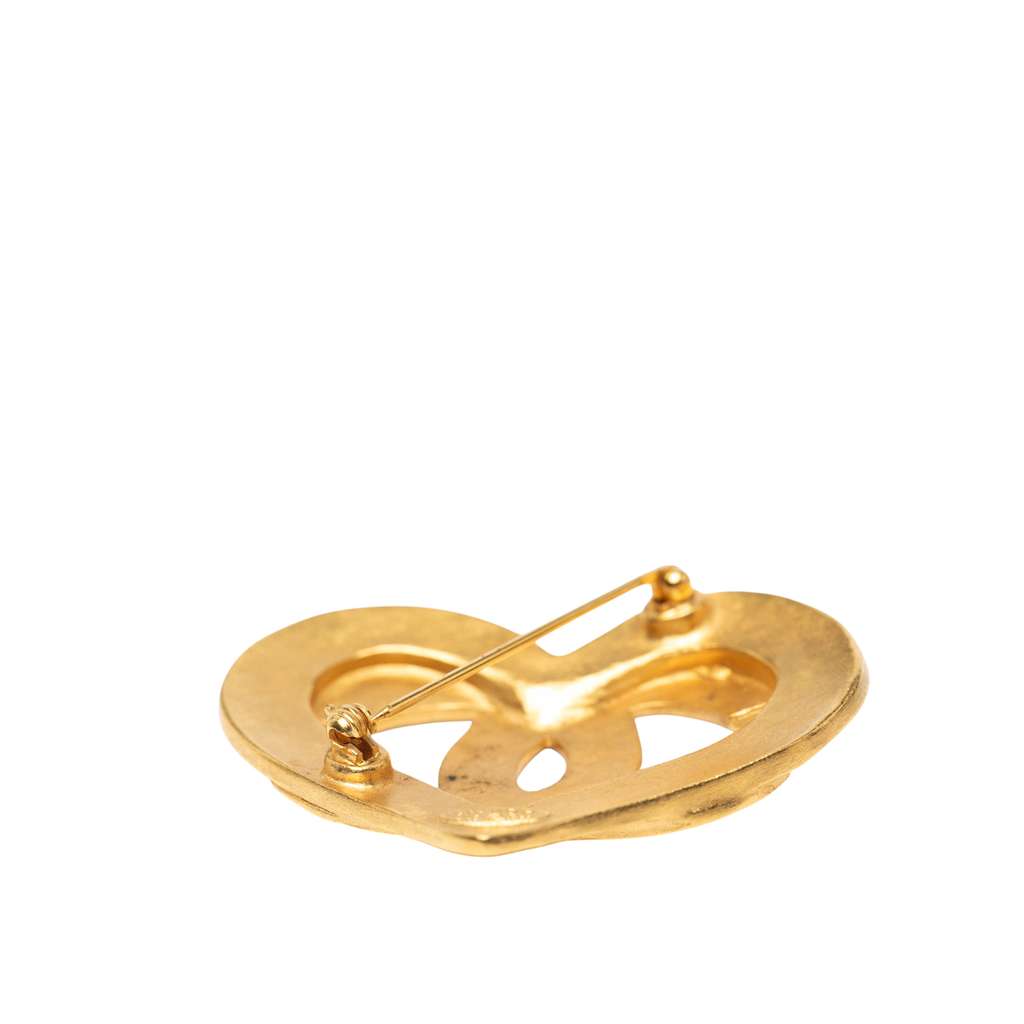 Chanel Gold Plated CC Heart Brooch - Image 6