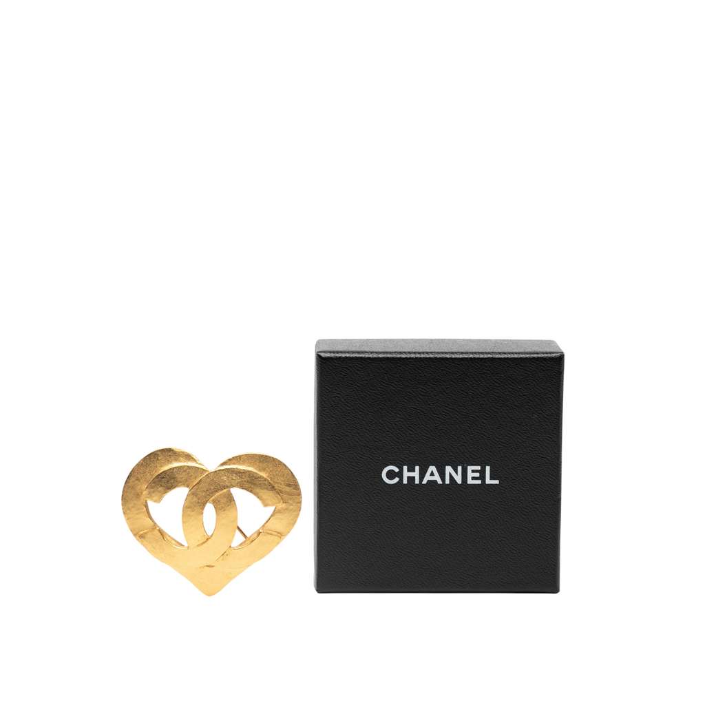 Chanel Gold Plated CC Heart Brooch - 4