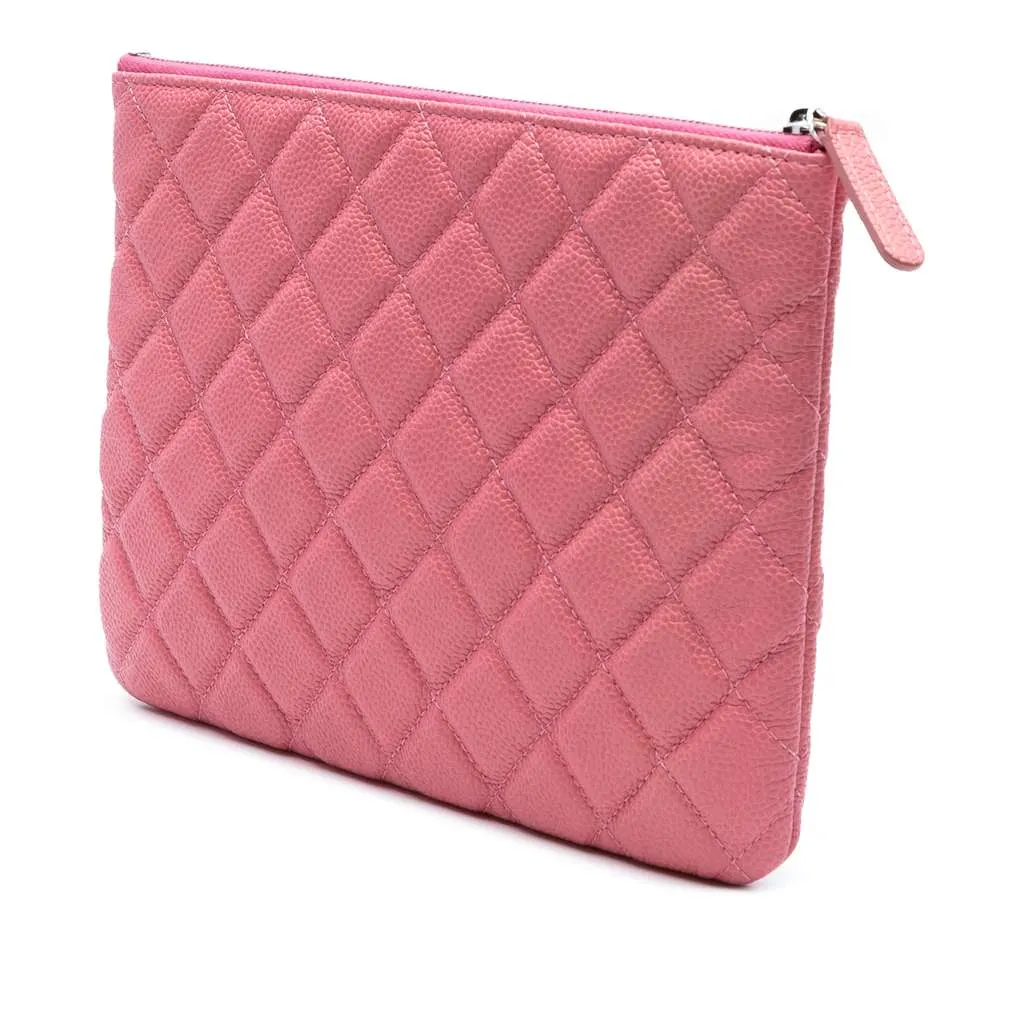 Chanel Small Quilted Caviar O Case Clutch Pink Leather Very good - Back View