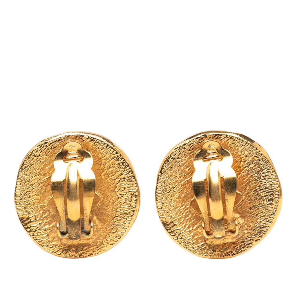 Chanel Gold Plated Rue Cambon Round Clip on Earrings - Back view