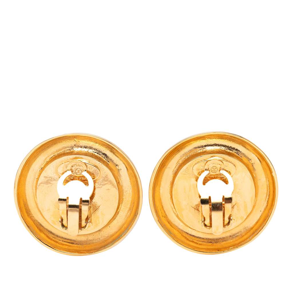 Chanel Gold Plated Faux Pearl Round Clip on Earrings - 2