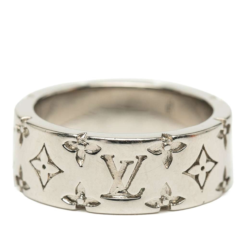 Louis Vuitton Silver Plated Monogram Mosaic Ring L