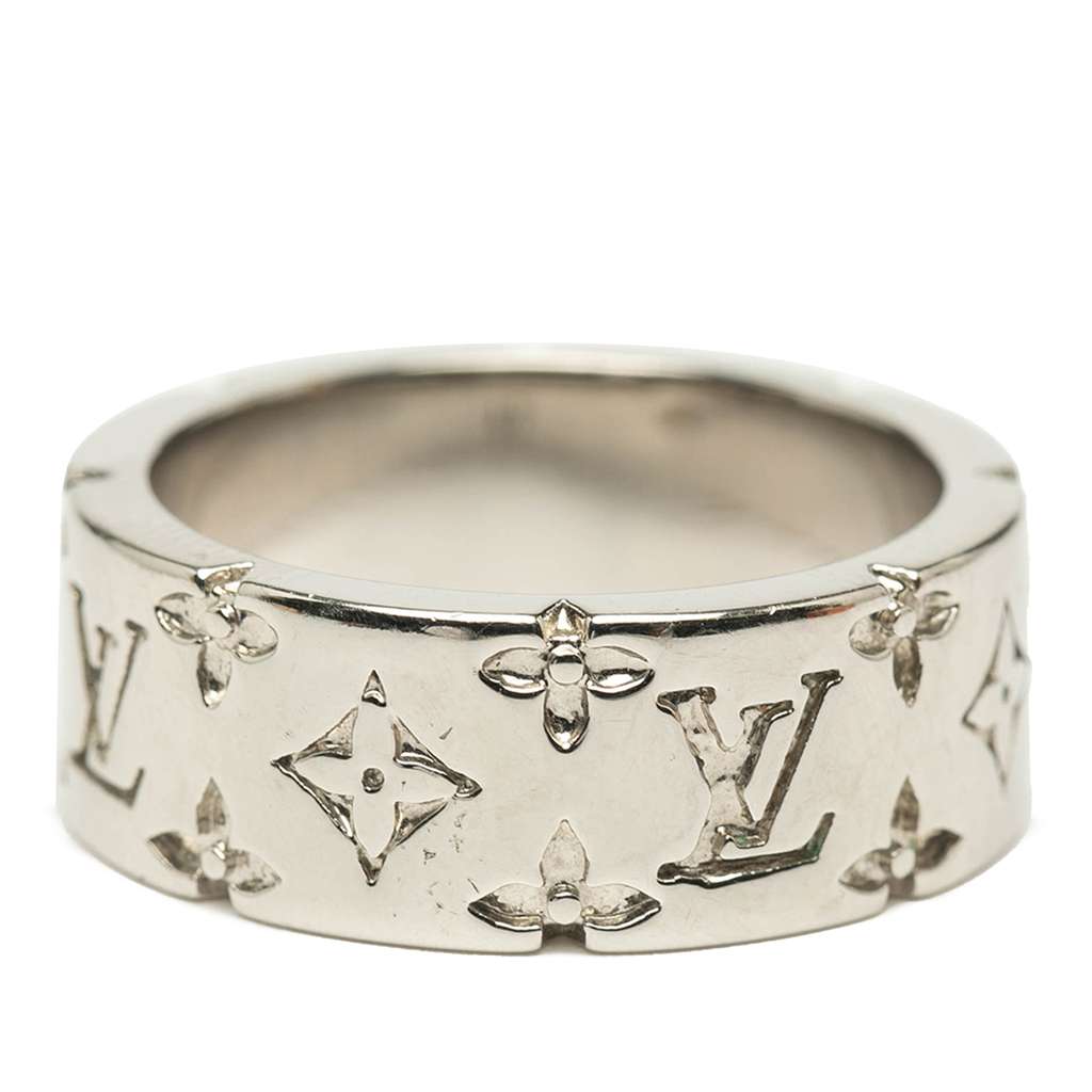 Louis Vuitton Silver Plated Monogram Mosaic Ring L - Back view