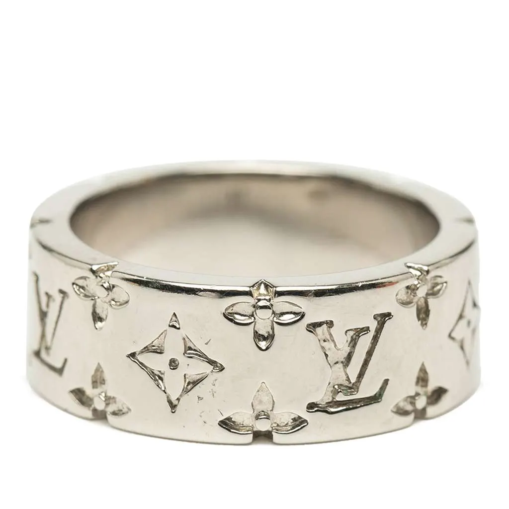 Louis Vuitton Silver Plated Monogram Mosaic Ring L Silver Metal Good - Back View
