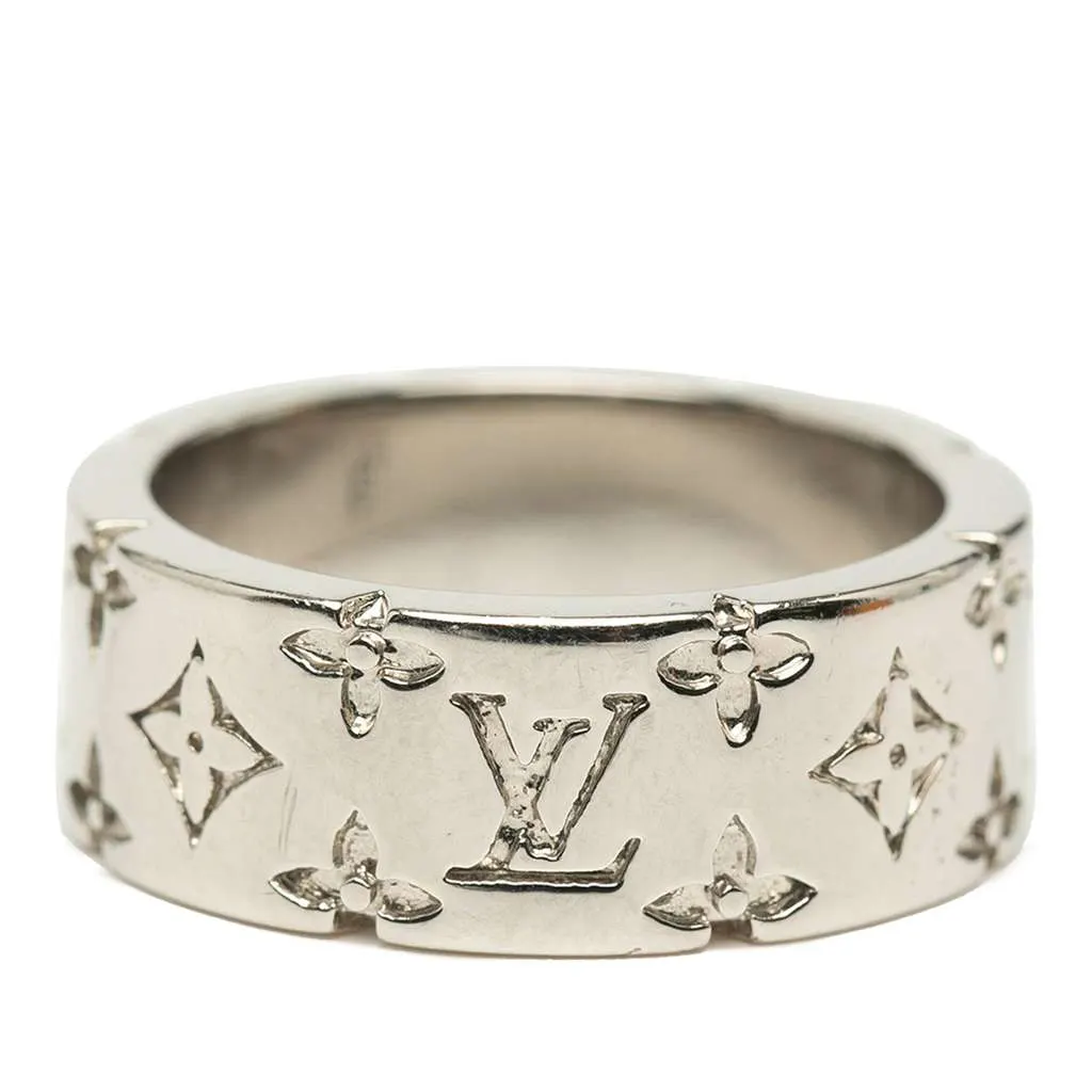Louis Vuitton Silver Plated Monogram Mosaic Ring L Silver Metal Good - Model View