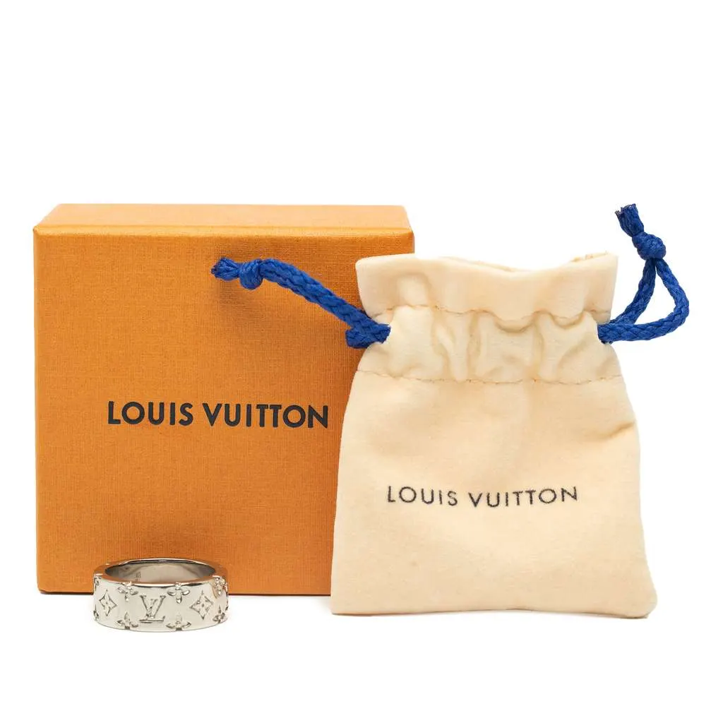 Louis Vuitton Silver Plated Monogram Mosaic Ring L Silver Metal Good - Box View