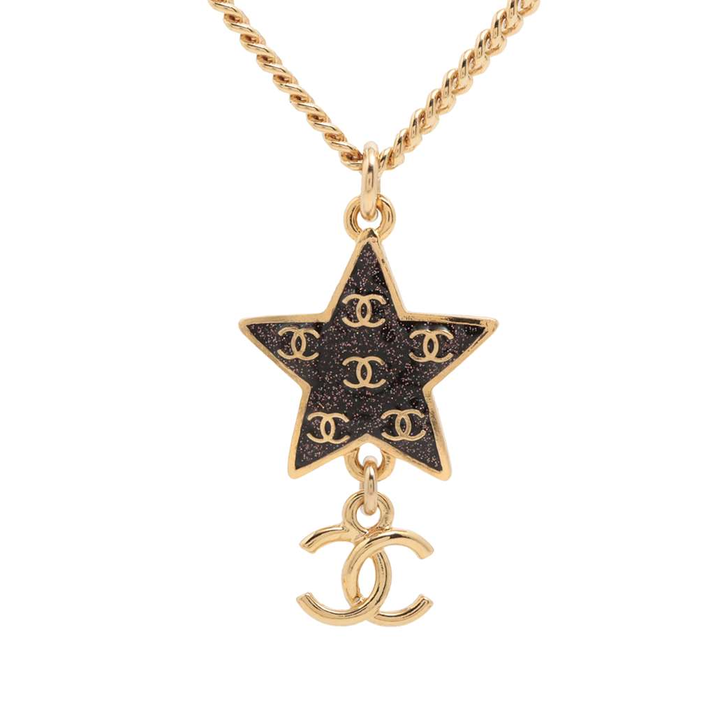 Chanel Gold Plated Glitter Enamel CC Star Pendant Necklace
