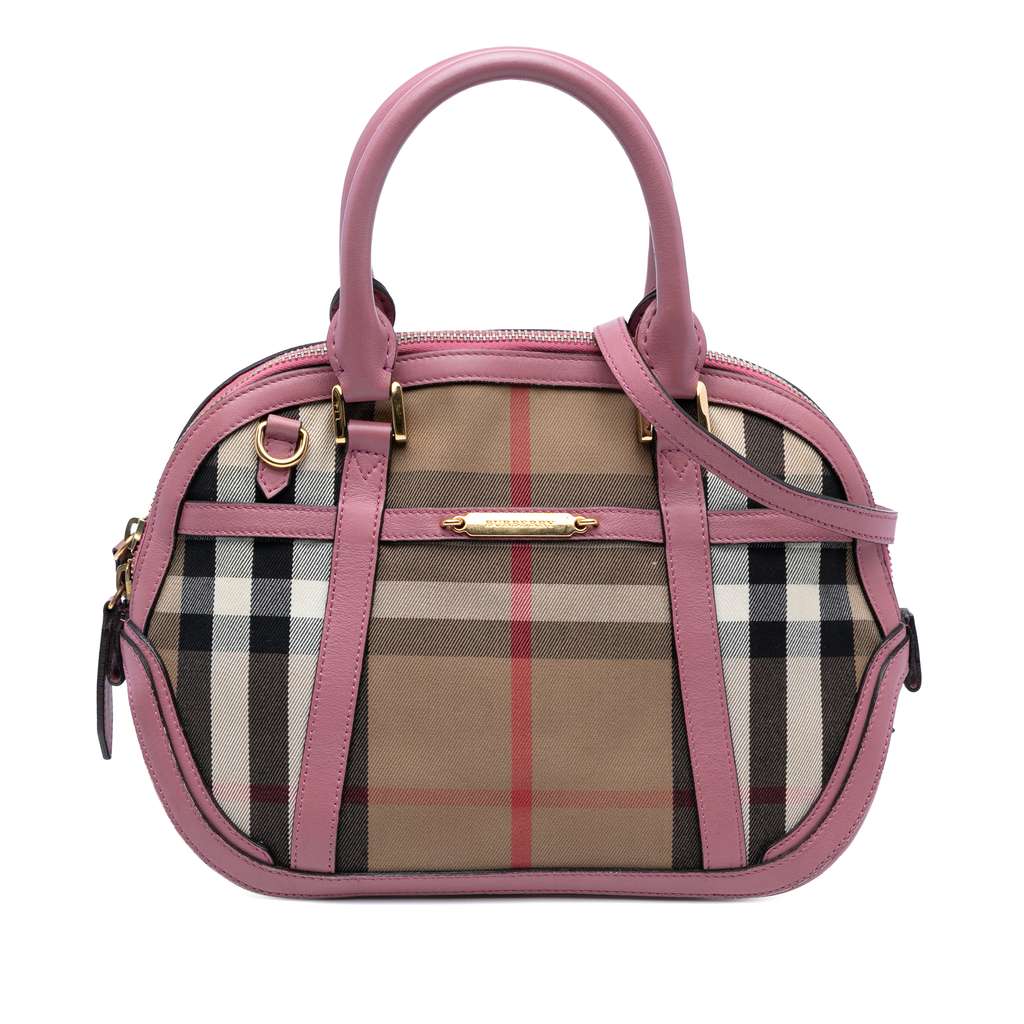 Burberry Small Leather Trimmed House Check Canvas Bridle Orchard Satchel