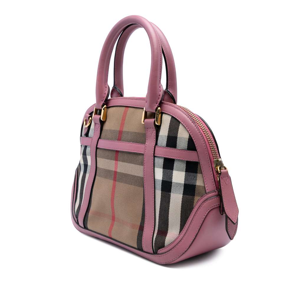 Burberry Small Leather Trimmed House Check Canvas Bridle Orchard Satchel - Back view