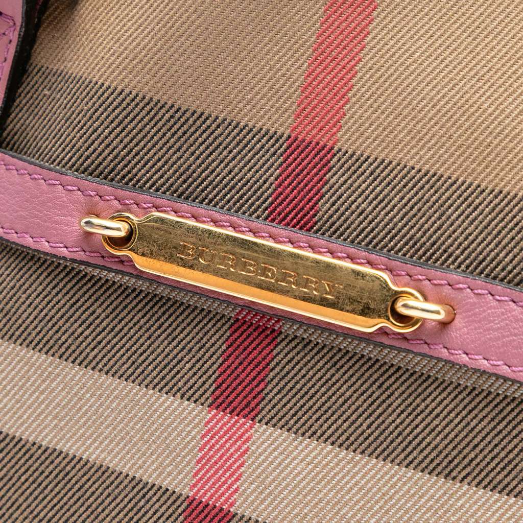 Burberry Small Leather Trimmed House Check Canvas Bridle Orchard Satchel - Side view
