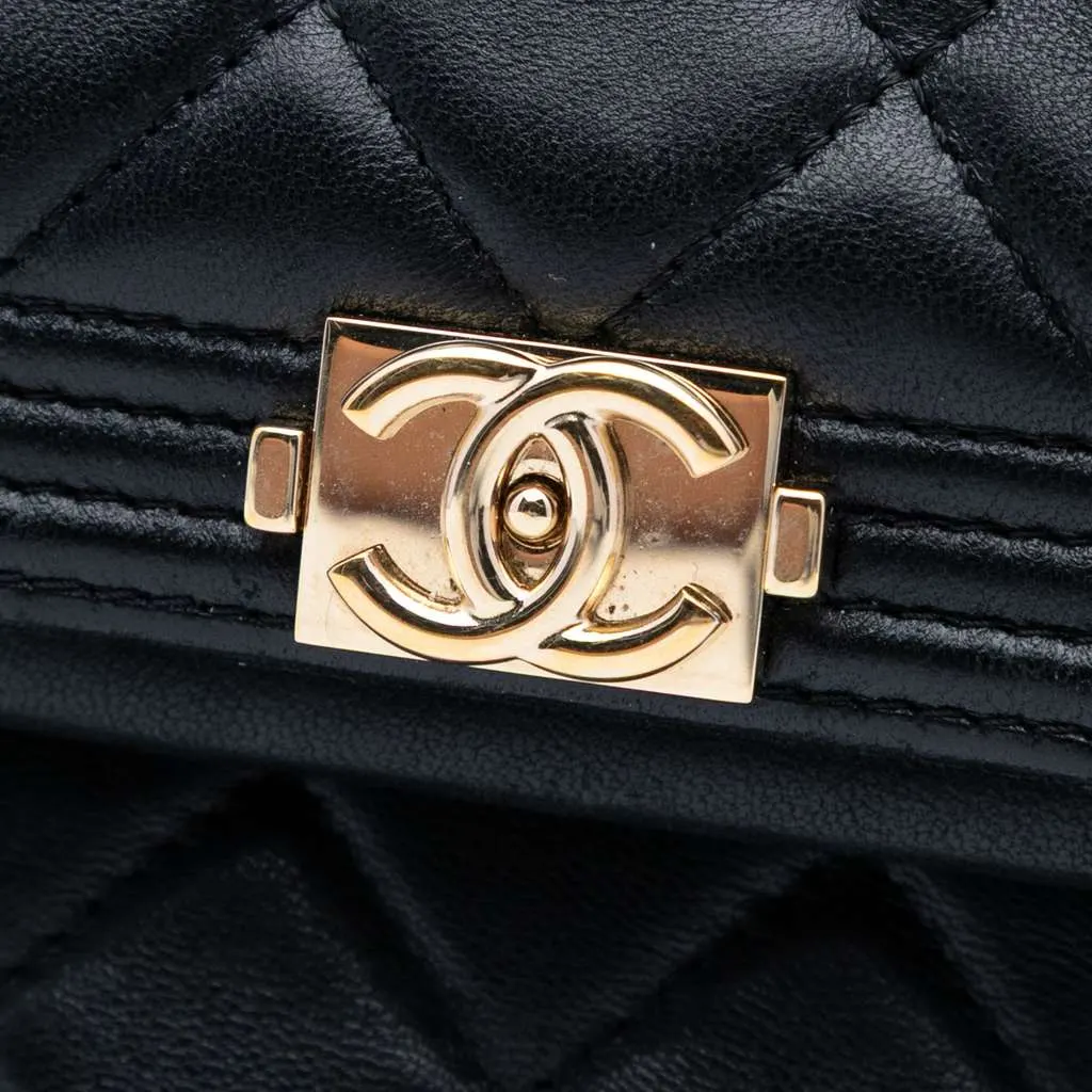 Chanel Quilted Lambskin Boy Foldover Clutch Black Leather Good - Box View