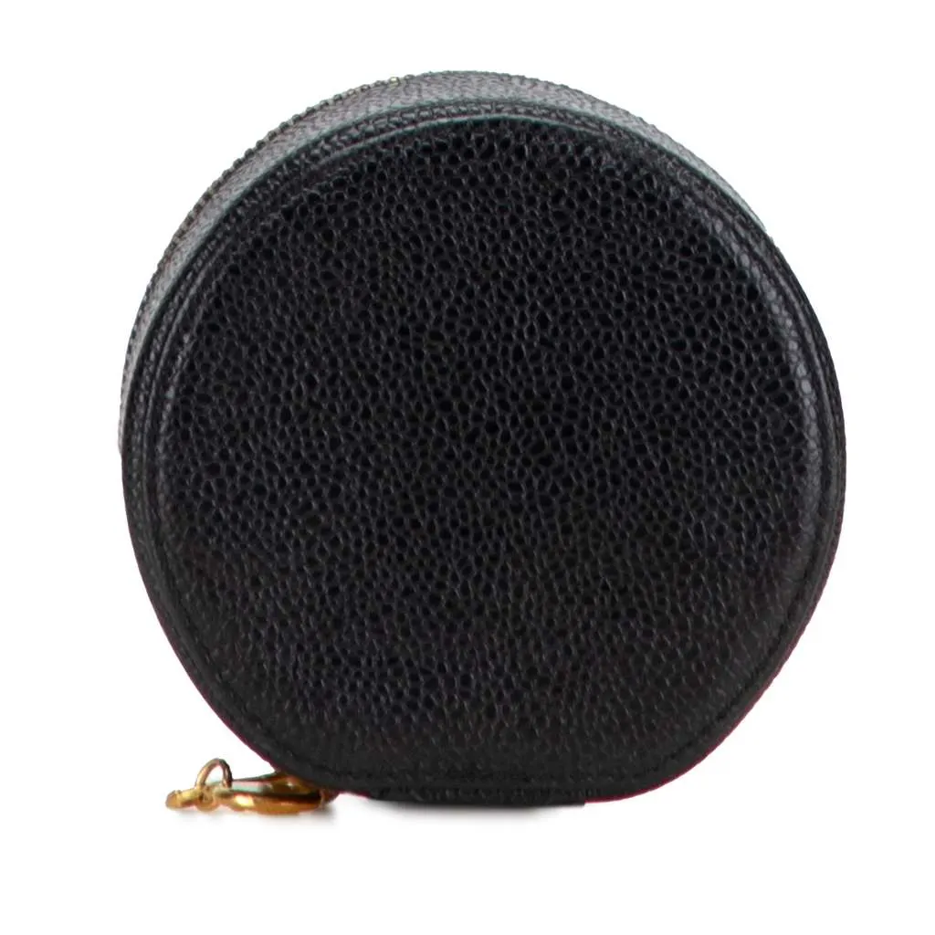 Chanel Caviar Round Travel Jewelry Case Black Leather Good - Inside View