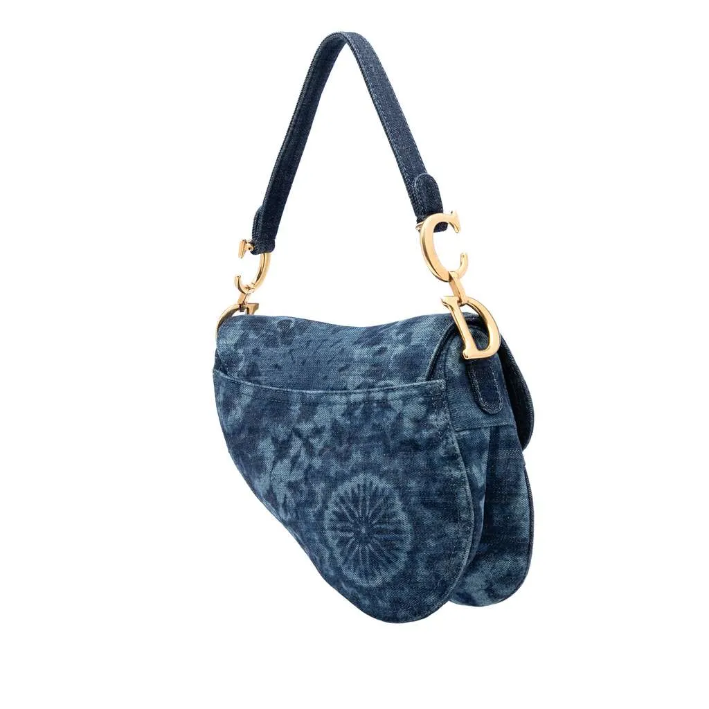 Dior Denim Tie Dye Saddle Bag Blue Denim Good - Back View