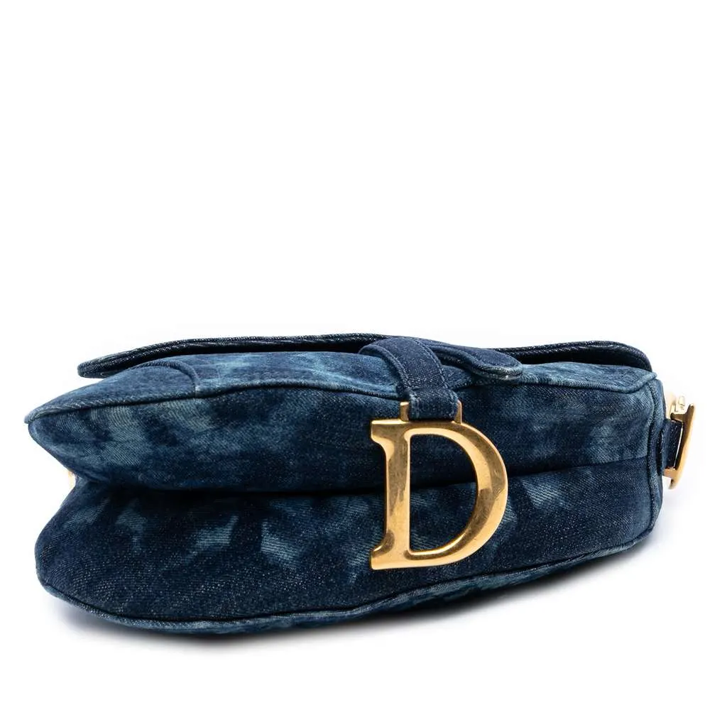 Dior Denim Tie Dye Saddle Bag Blue Denim Good - Inside View
