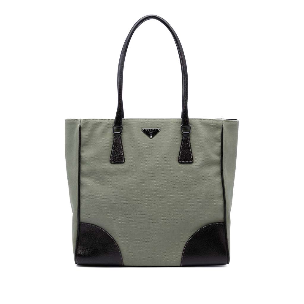 Prada Cinghiale Trimmed Canvas Canapa Tote