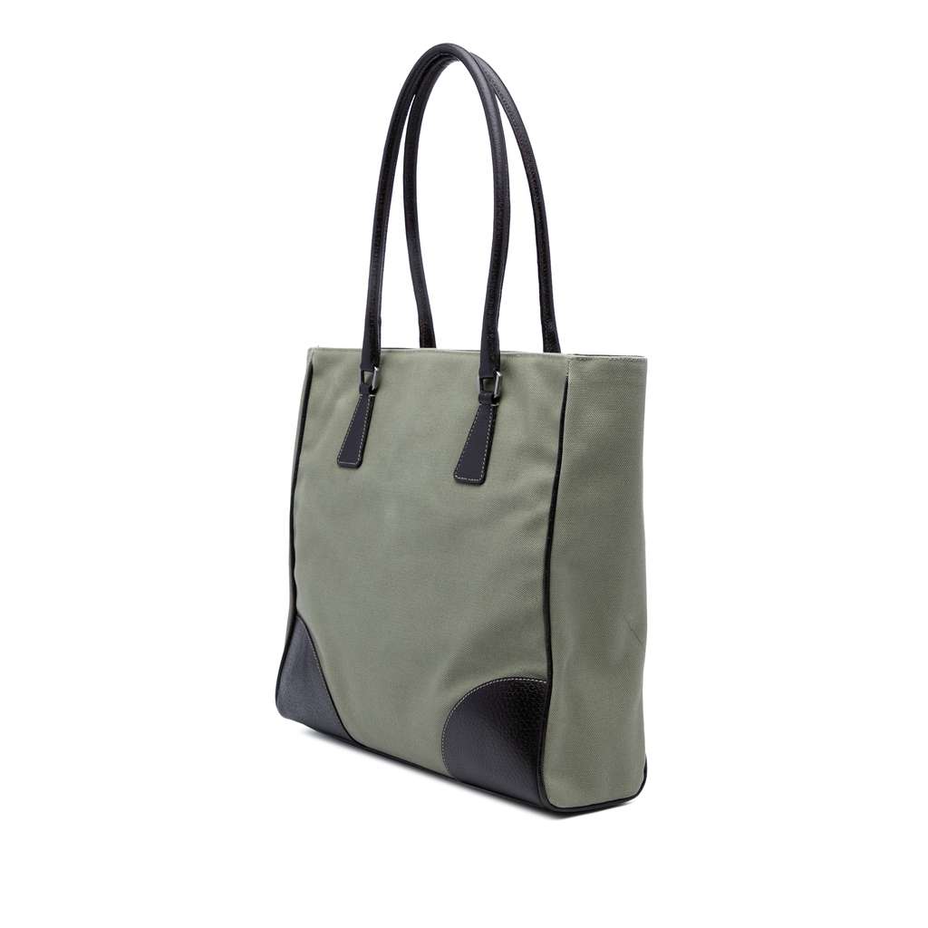 Prada Cinghiale Trimmed Canvas Canapa Tote - Back view