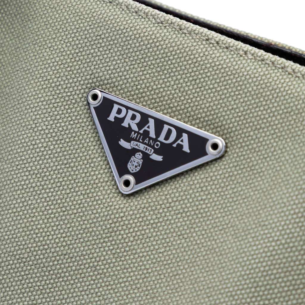 Prada Cinghiale Trimmed Canvas Canapa Tote - Side view