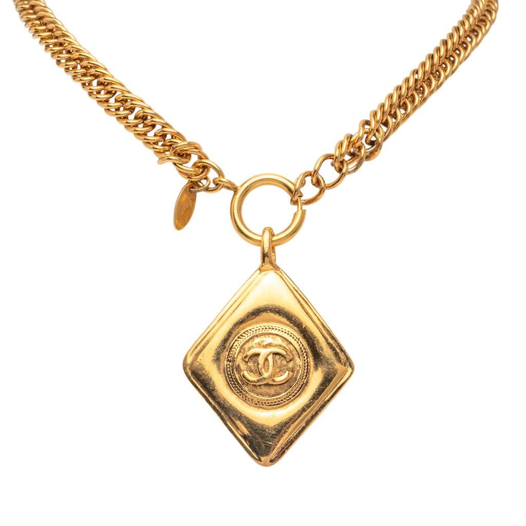 Chanel Gold Plated CC Diamond Shape Pendant Necklace - 2