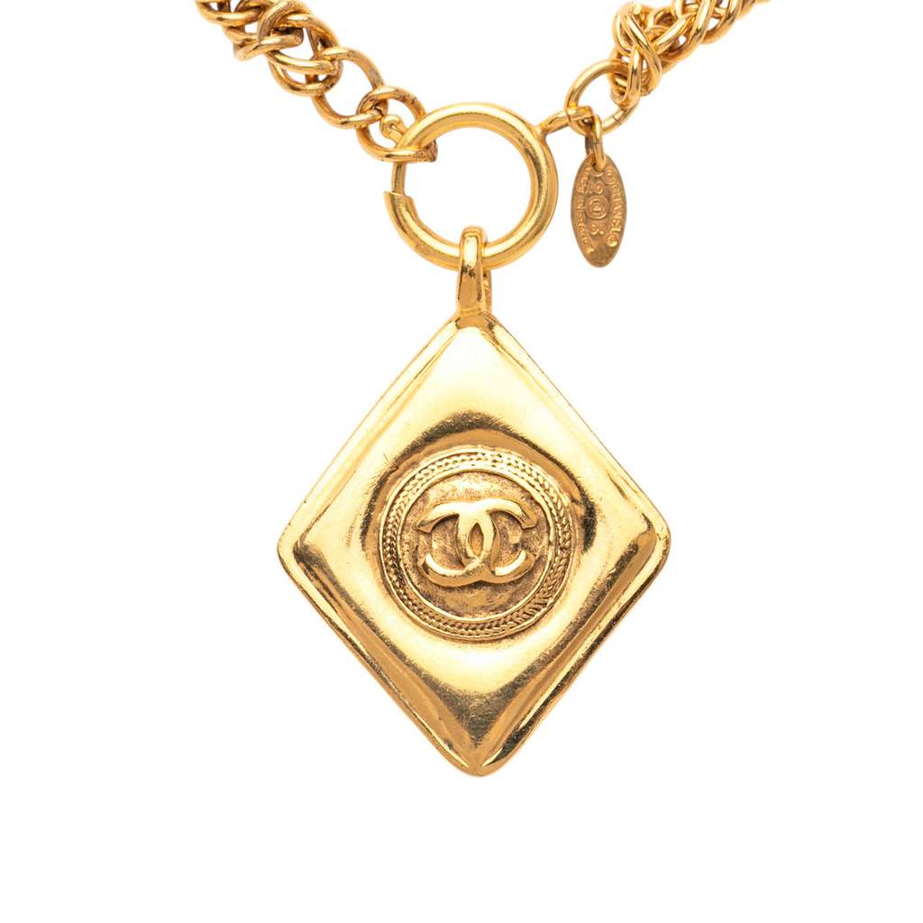 Chanel Gold Plated CC Diamond Shape Pendant Necklace - 3