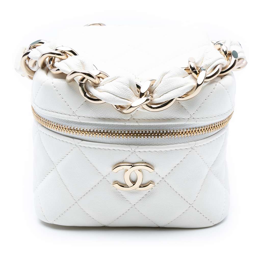 Chanel Quilted Lambskin Cube Chain Wristlet Case