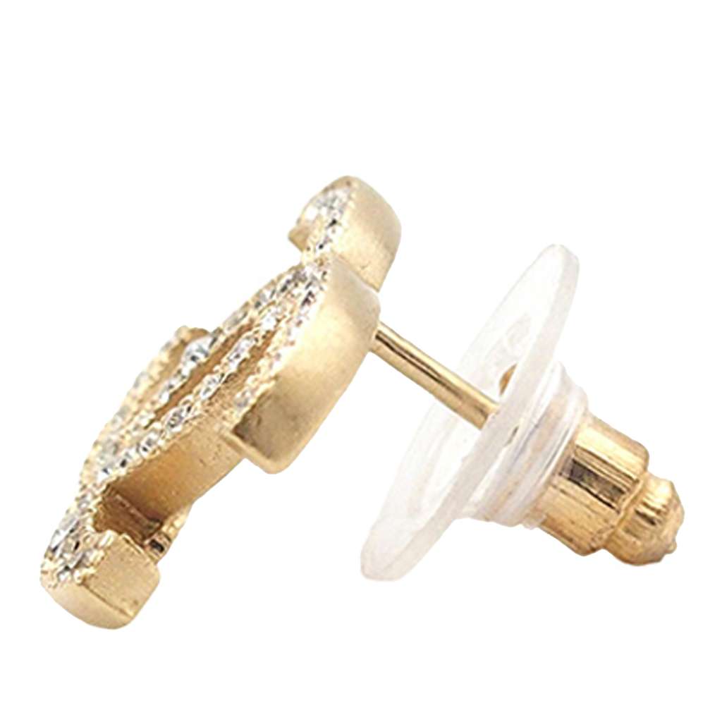 Chanel Gold Plated CC Rhinestones Push Back Earrings - 3