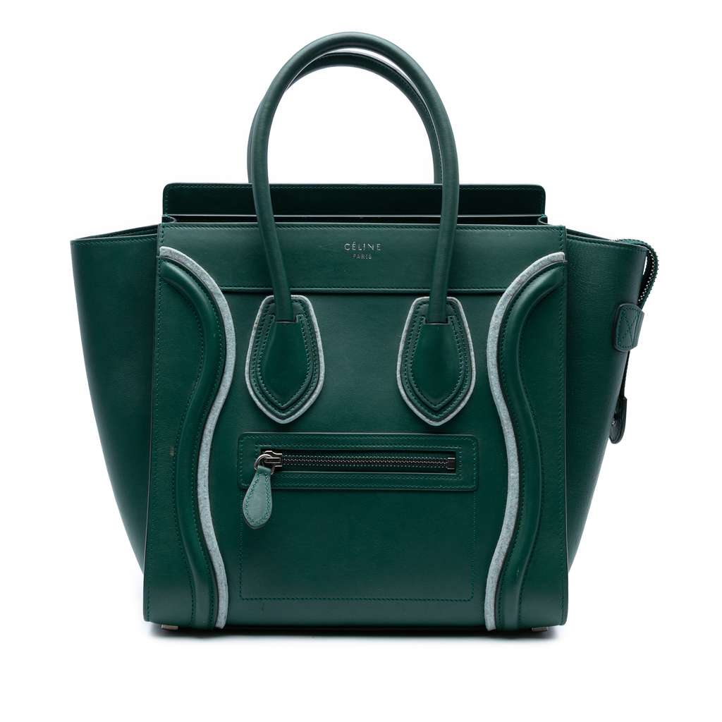 Celine Mini Bicolor Leather and Felt Trimmed Luggage Tote