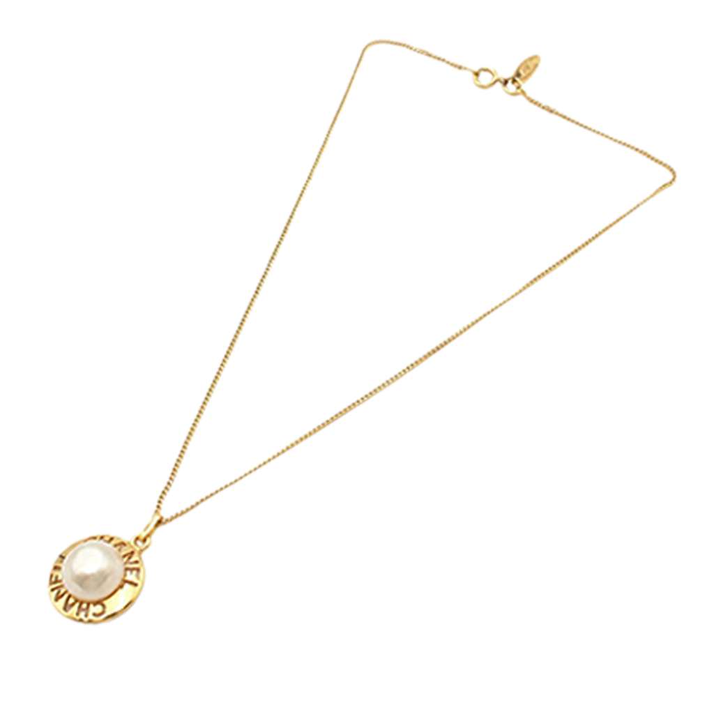 Chanel Gold Plated Faux Pearl Pendant Necklace