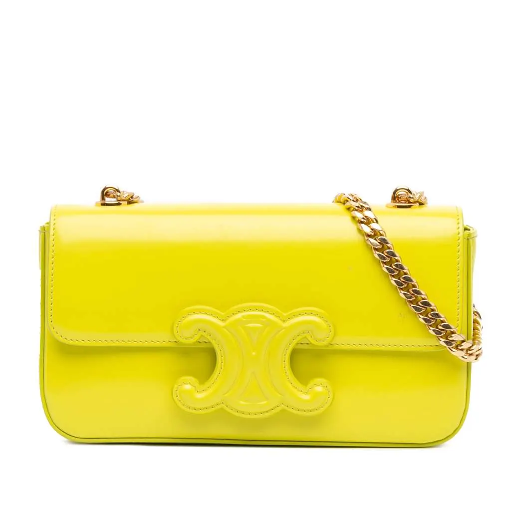 Celine Calfskin Cuir Triomphe Chain Shoulder Bag Yellow Leather Good - Front View