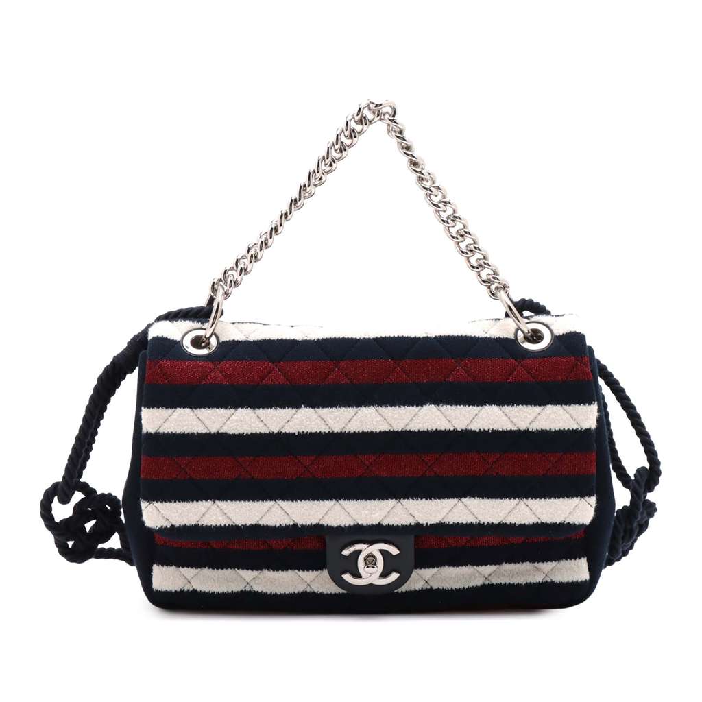 Chanel Jumbo Stripe Jersey Felt and Rope Flap