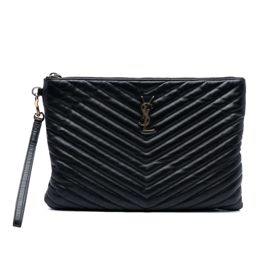 Saint Laurent Chevron Calfskin Monogram Zip A4 Pouch