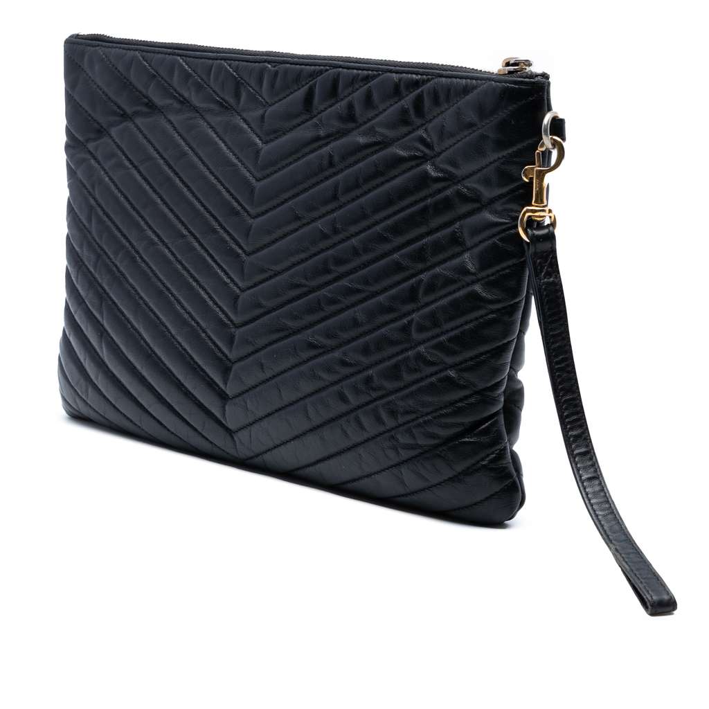 Saint Laurent Chevron Calfskin Monogram Zip A4 Pouch - Back view