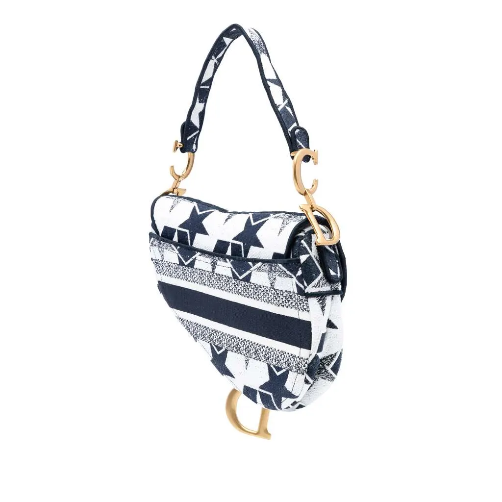 Dior Embroidered Canvas Stars Saddle Bag White Canvas Very good - Back View